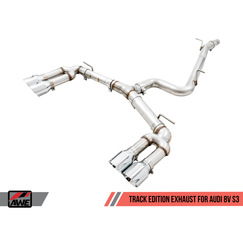 AWE Tuning Audi 8V S3 Track Edition Exhaust w/Chrome Silver Tips 102mm - STREETUNED