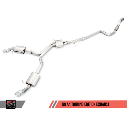 AWE Tuning Audi B9 A4 Touring Edition Exhaust Dual Outlet - Chrome Silver Tips (Includes DP) - STREETUNED