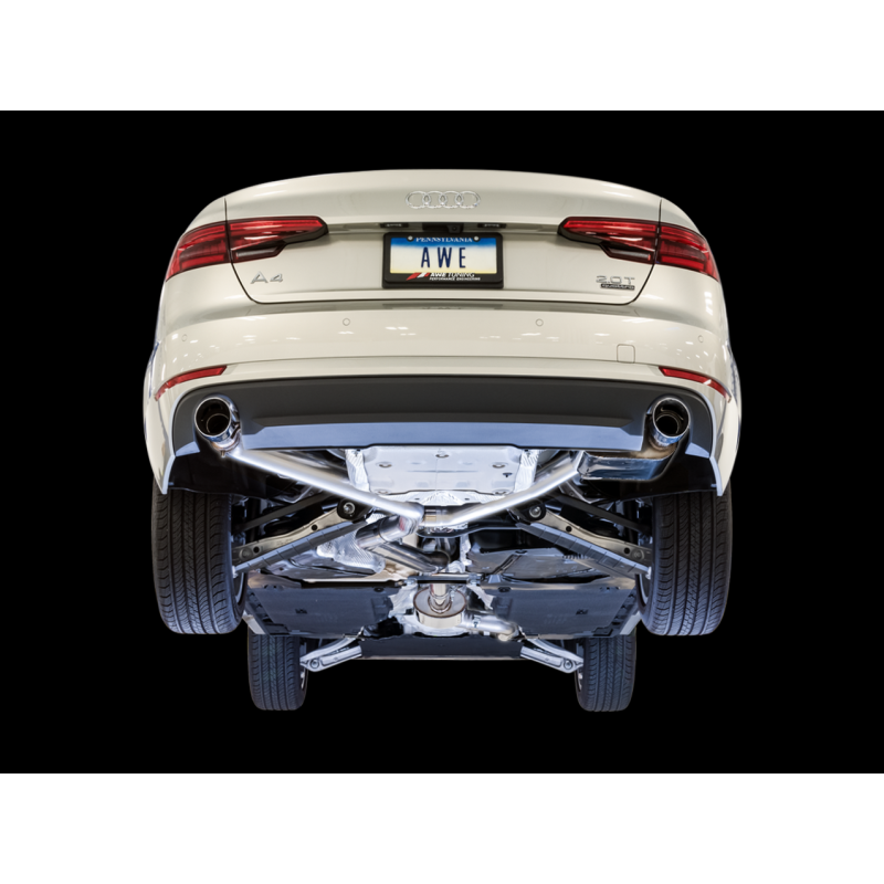 AWE Tuning Audi B9 A4 SwitchPath Exhaust Dual Outlet - Chrome Silver Tips (Includes DP and Remote) - STREETUNED