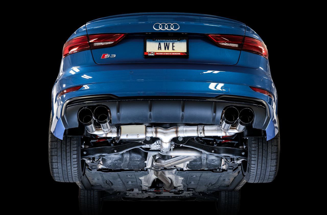 AWE Tuning SwitchPath Exhaust w/Diamond Black Tips (102mm) - 2017-2020 Audi 8V S3 - STREETUNED