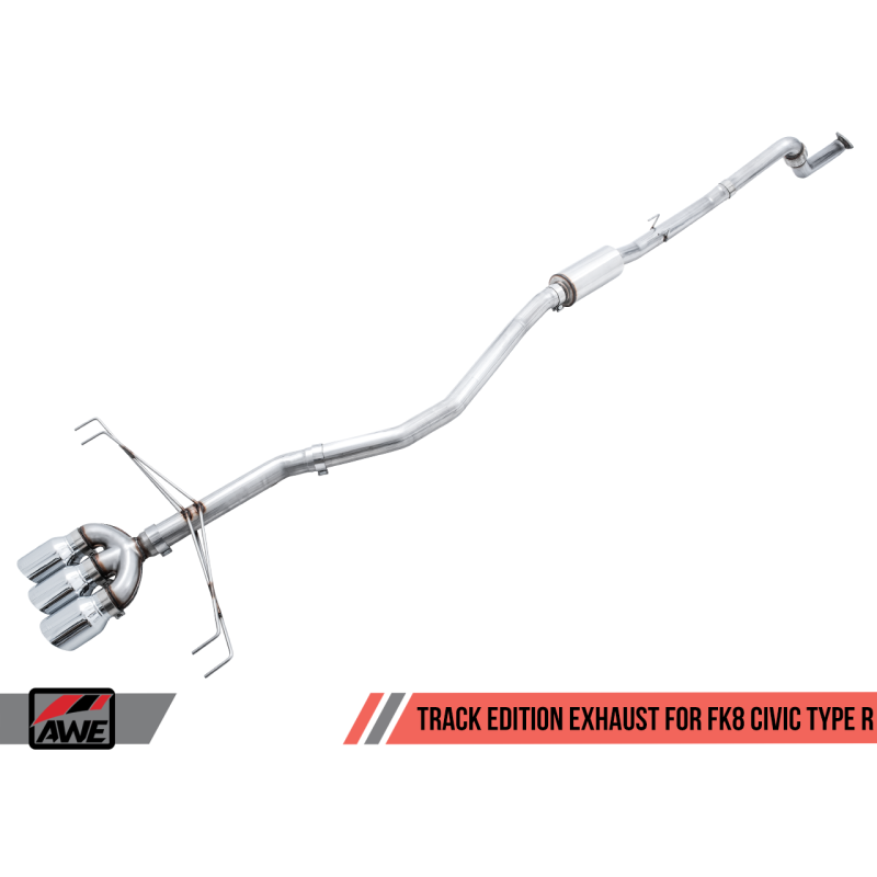 AWE Tuning Track Edition Exhaust w/Front Pipe & Triple Chrome Silver Tips - 2017-2021 Honda Civic Type R - STREETUNED