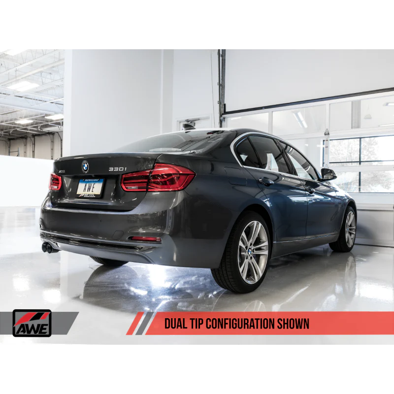 AWE Tuning BMW F3X 28i / 30i Touring Edition Axle-Back Exhaust Single Side - 80mm Black Tips - STREETUNED