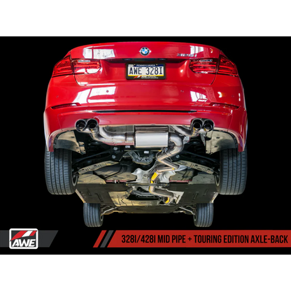 AWE Tuning BMW F3X N20/N26 328i/428i Touring Edition Exhaust Quad Outlet - 80mm Diamond Black Tips - STREETUNED