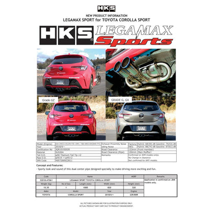 HKS Legamax Sport Exhaust System - 2019-2020 Toyota Corolla Hatchback