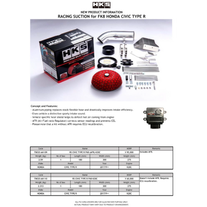 HKS Racing Suction Intake System - 2017-2021 Honda FK8 Civic Type R