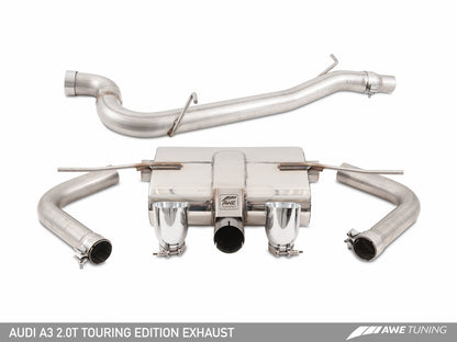 AWE Tuning Touring Edition Exhaust With Dual Outlet Chrome Silver Tips (90mm) - 2015-2020 Audi 8V A3 - STREETUNED