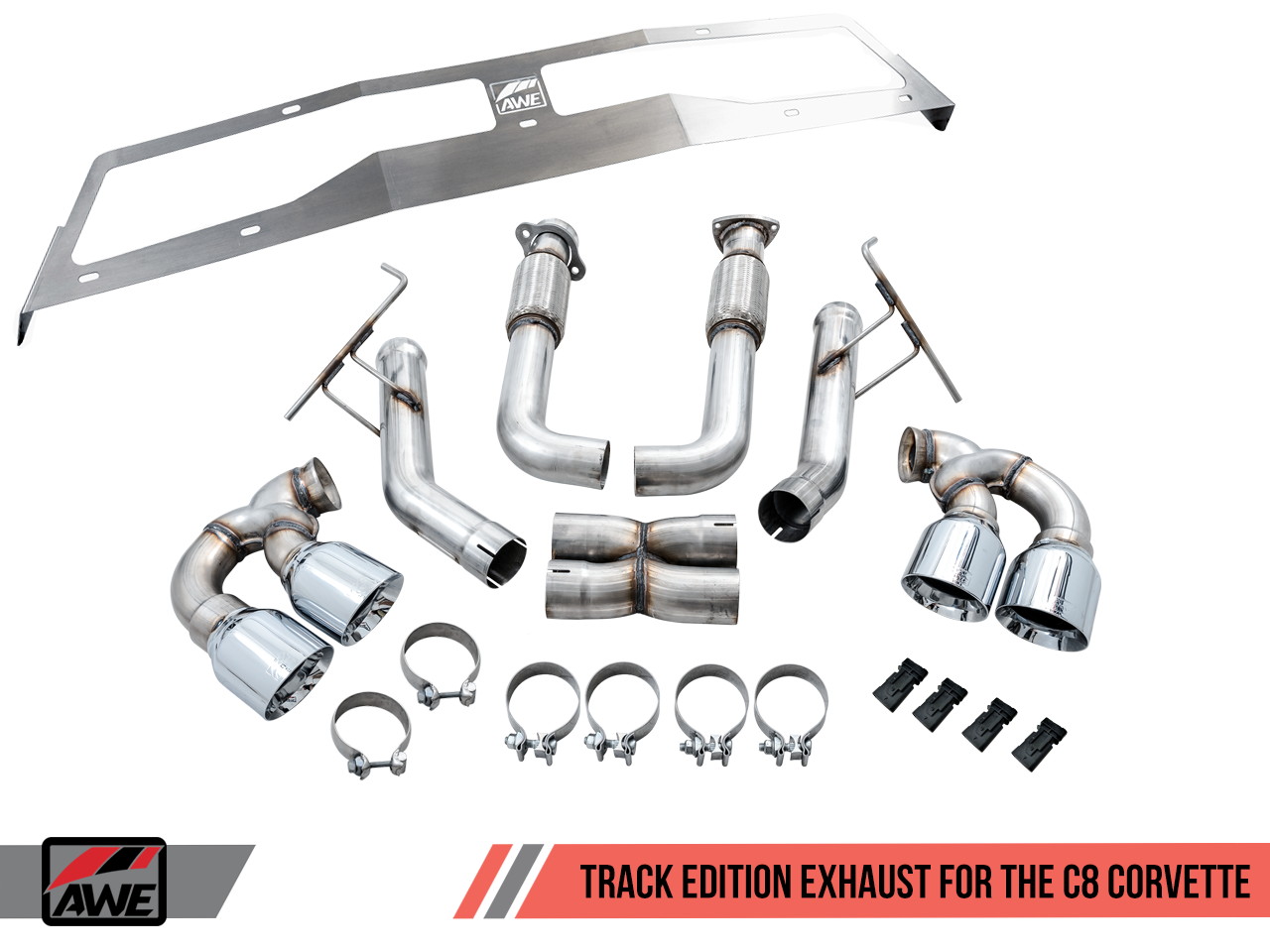 AWE Tuning Track Edition Exhaust with Quad Chrome Silver Tips - 2020-2024 Chevrolet Corvette (C8) - STREETUNED