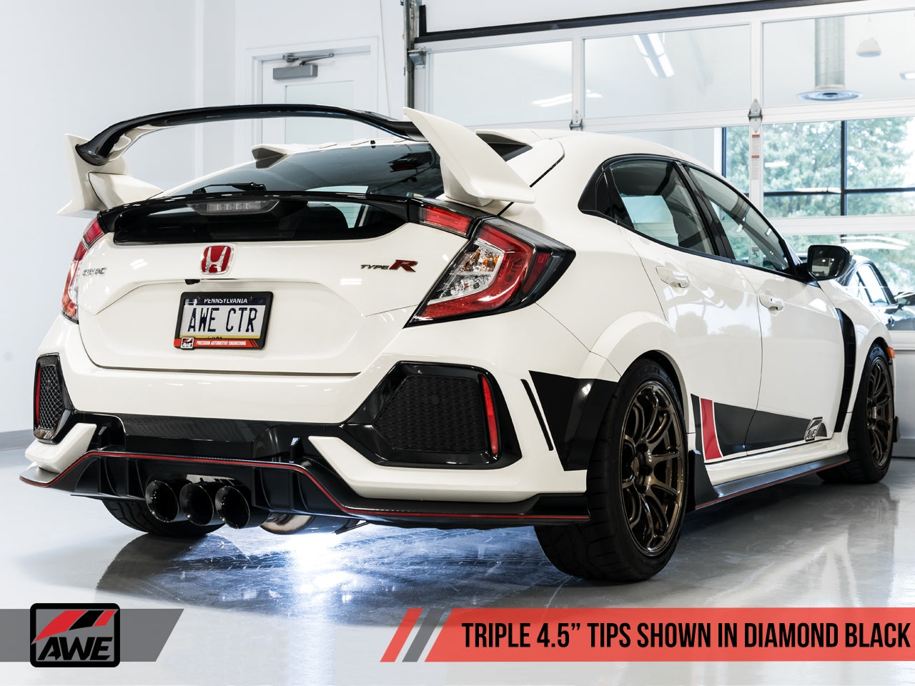 AWE Tuning Track Edition Exhaust w/Front Pipe & Triple Diamond Black Tips - 2017-2021 Honda Civic Type R - STREETUNED