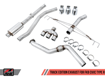 AWE Tuning Track Edition Exhaust w/Front Pipe & Triple Chrome Silver Tips - 2017-2021 Honda Civic Type R - STREETUNED