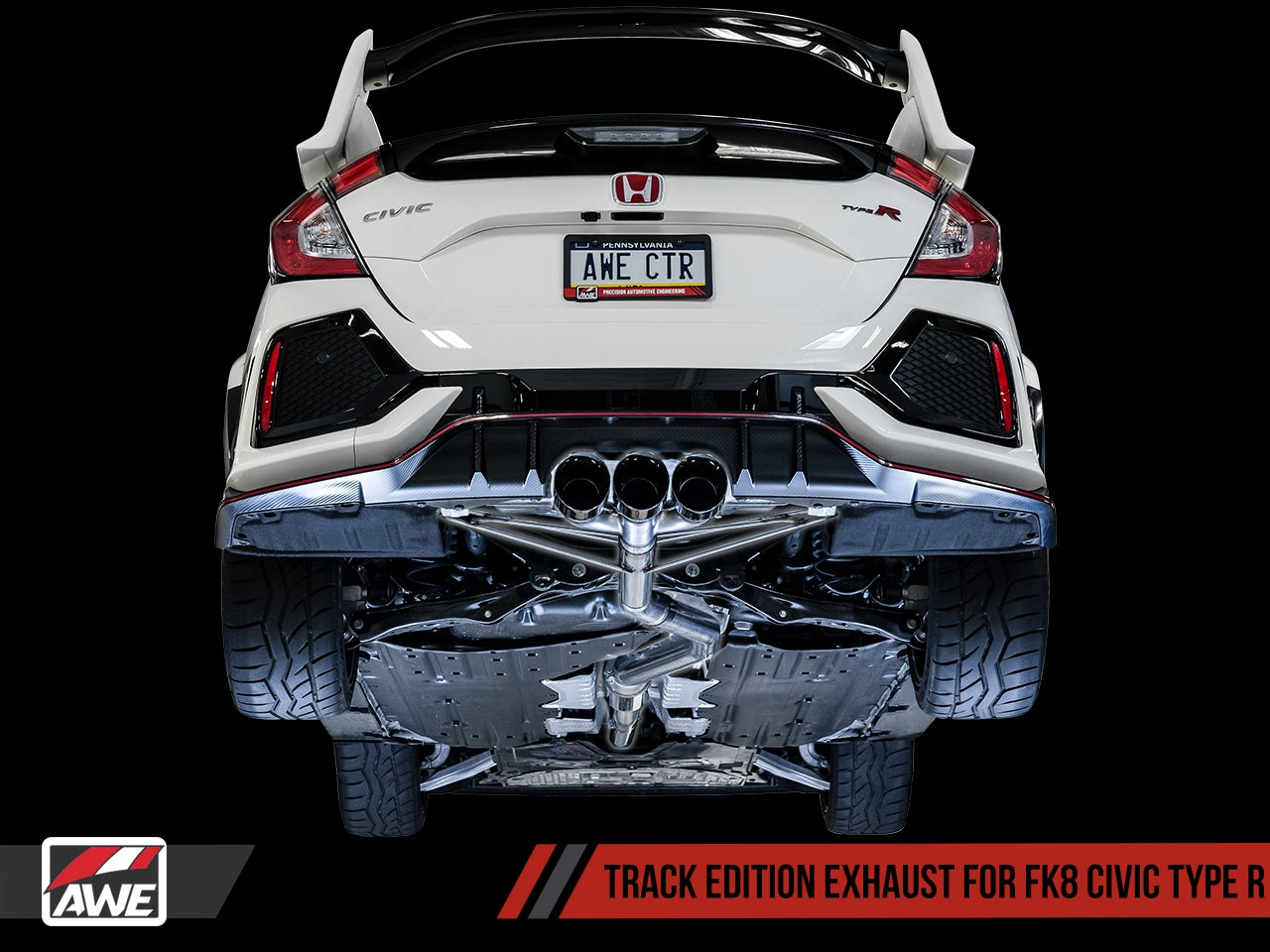 AWE Tuning Track Edition Exhaust w/Front Pipe & Triple Chrome Silver Tips - 2017-2021 Honda Civic Type R - STREETUNED