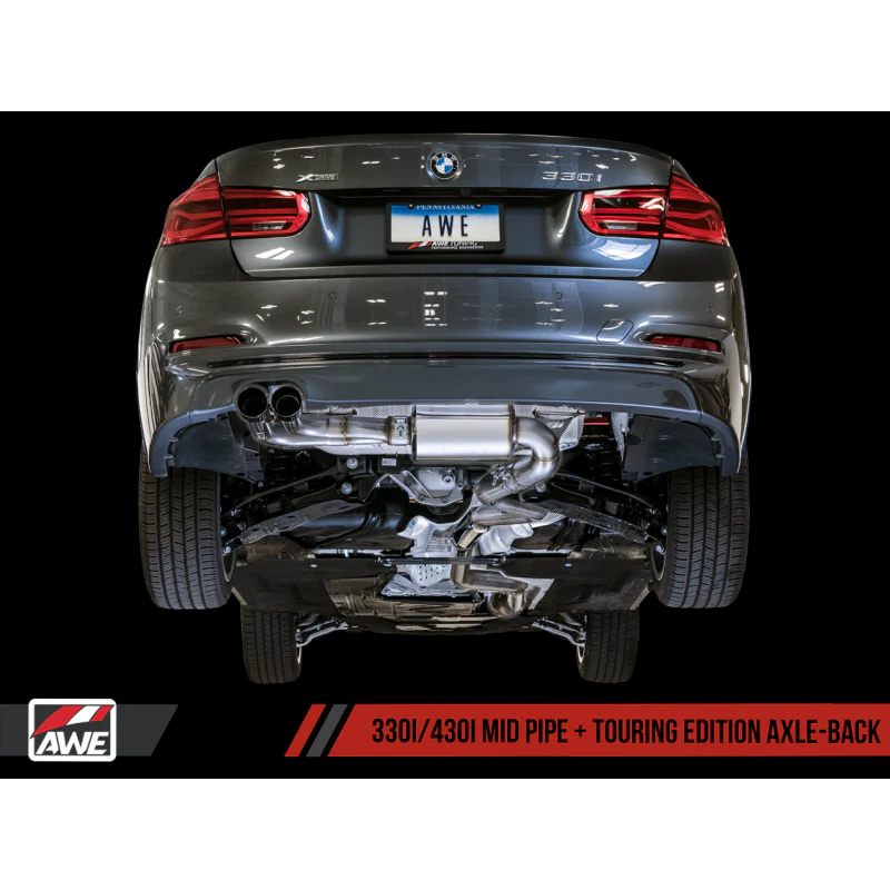 AWE Tuning BMW F3X 28i / 30i Touring Edition Axle-Back Exhaust Single Side - 80mm Black Tips - STREETUNED