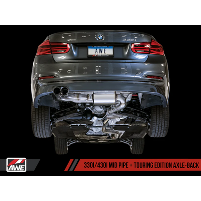 AWE Tuning BMW F3X 28i / 30i Touring Edition Axle-Back Exhaust Single Side - 80mm Black Tips - STREETUNED