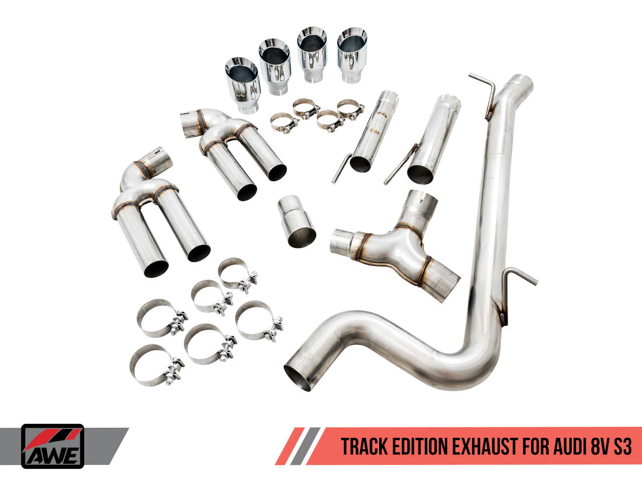 AWE Tuning Track Edition Exhaust w/Chrome Silver Tips (102mm) - 2015-2020 Audi 8V S3 - STREETUNED