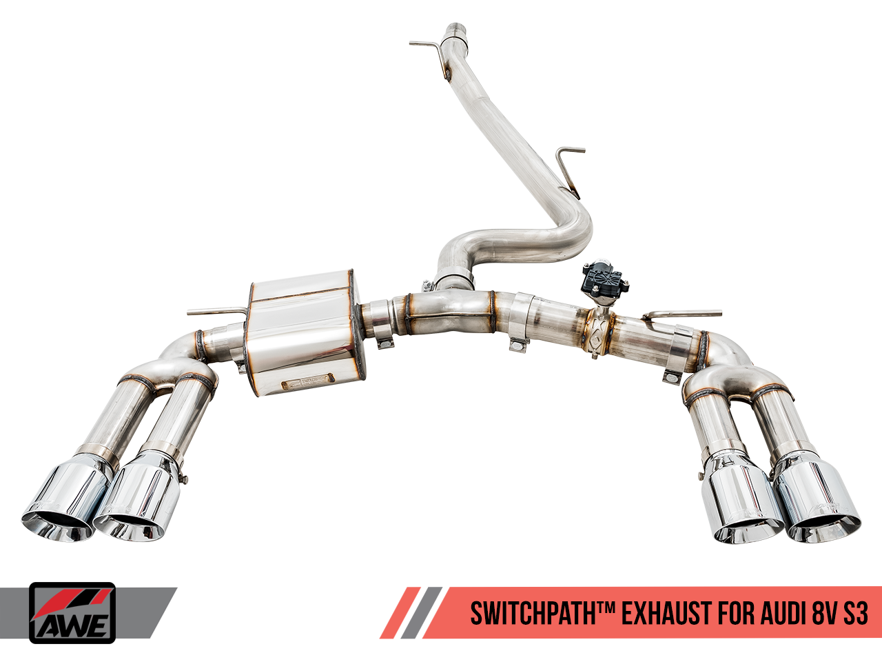 AWE Tuning SwitchPath Exhaust w/Chrome Silver Tips (102mm) - 2017-2020 Audi 8V S3 - STREETUNED