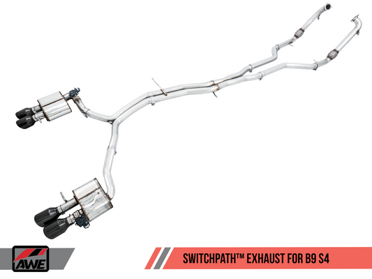 AWE Tuning SwitchPath Exhaust (Non-Resonated) With Diamond Black Tips (102mm) - 2018-2023 Audi B9 S4 - STREETUNED