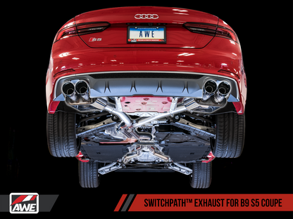AWE Tuning SwitchPath Exhaust w/ Chrome Silver Tips (90mm) - 2018-2023 Audi B9 S5 Coupe - STREETUNED