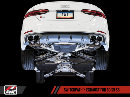 AWE Tuning SwitchPath Exhaust (Non-Resonated) With Chrome Silver Tips (90mm) - 2018-2023 Audi B9 S5 Sportback - STREETUNED