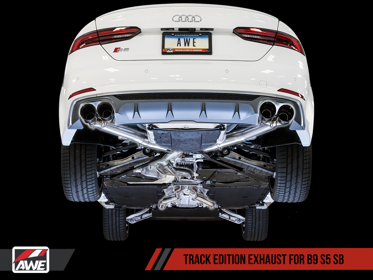AWE Tuning Track Edition Exhaust (Non-Resonated) With Chrome Silver Tips (90mm) - 2018-2023 Audi B9 S5 Sportback - STREETUNED