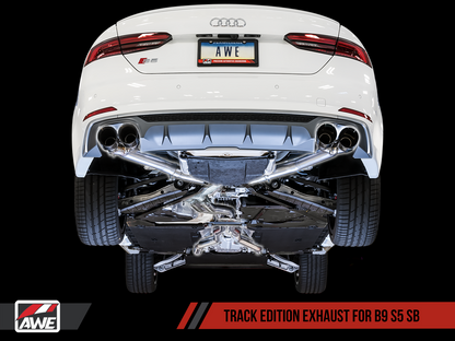 AWE Tuning Track Edition Exhaust (Non-Resonated) With Chrome Silver Tips (90mm) - 2018-2023 Audi B9 S5 Sportback - STREETUNED