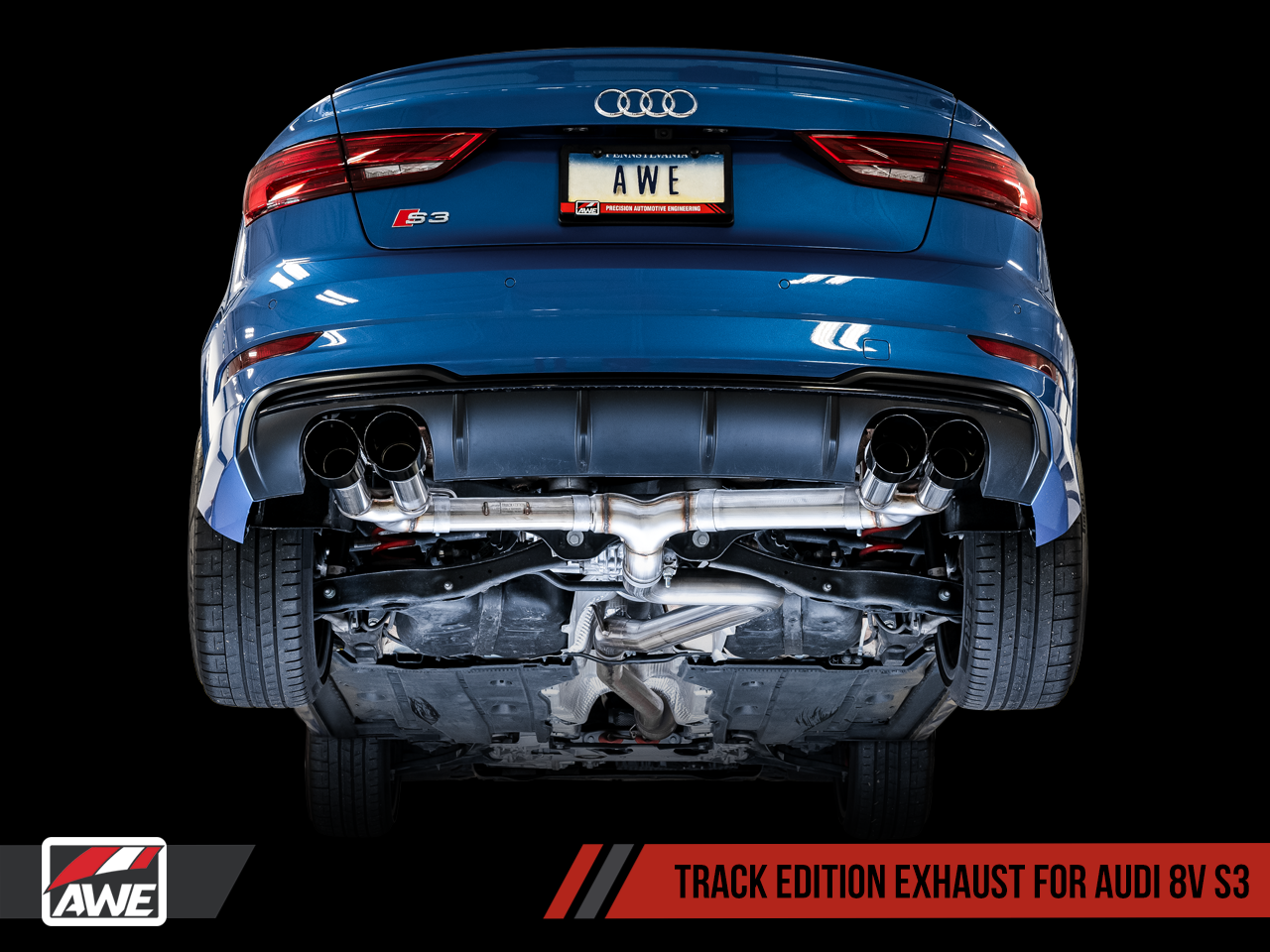 AWE Tuning Track Edition Exhaust w/Chrome Silver Tips (102mm) - 2015-2020 Audi 8V S3 - STREETUNED